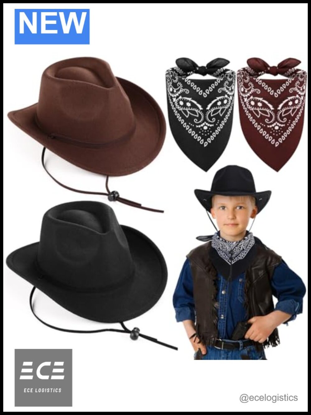 Kids Cowboy Hat & Paisley Bandana Set Cotton Dress Up Costume